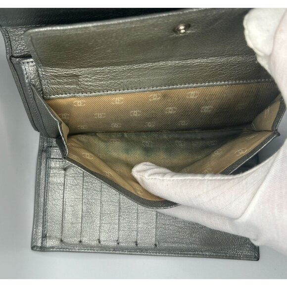 Chanel Metallic Grey Leather Long Wallet with CC Logo COA - Picture 14 of 16